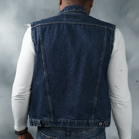 MEN - Guess Denim Sleeveless Jacket - Dark Blue Jean - Picture 2 of 7
